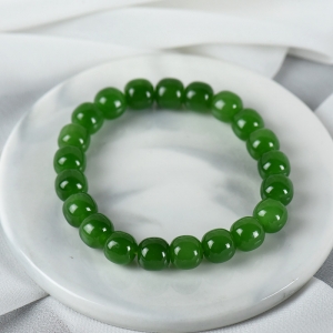 山料和田碧玉老形珠单圈手串