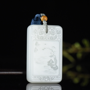 山流水料和田羊脂白玉溪山揽胜吊坠