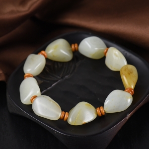 籽料和田玉原石单圈手串