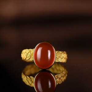 18K冰红南红戒指