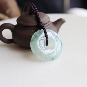 冰种飘花翡翠平安扣吊坠