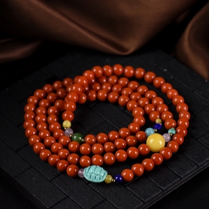 6mm柿子红南红108佛珠