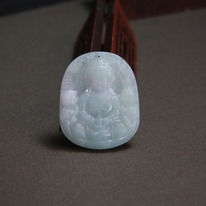 糯冰种翡翠送子观音吊坠