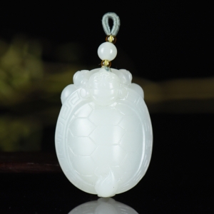 山流水料和田羊脂白玉龙龟吊坠