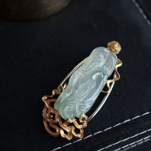 冰种飘花翡翠普贤菩萨吊坠