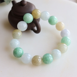 12.5mm糯冰种三彩翡翠圆珠手串