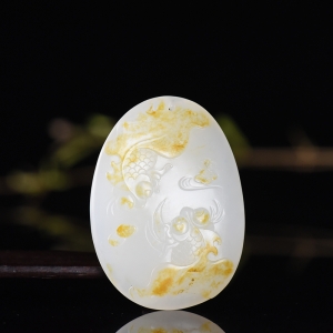 籽料和田白玉金玉满堂吊坠