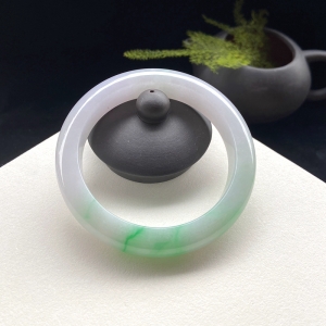 56.5mm糯种翠绿翡翠平安镯