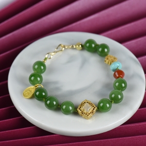 9.5mm山料和田碧玉猫眼手链