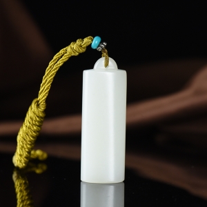 山流水料和田羊脂白玉无事牌吊坠