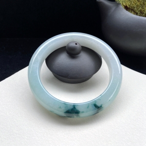 57mm糯种飘蓝花翡翠平安镯