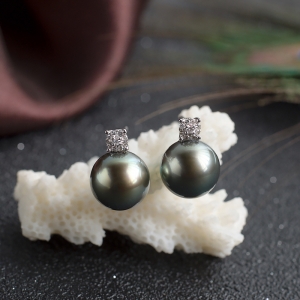 18K海水黑色珍珠耳钉