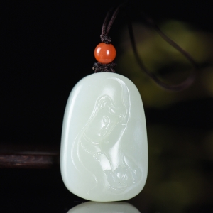 籽料和田白玉观音吊坠