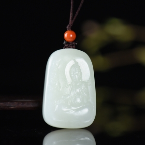 籽料和田白玉观音吊坠