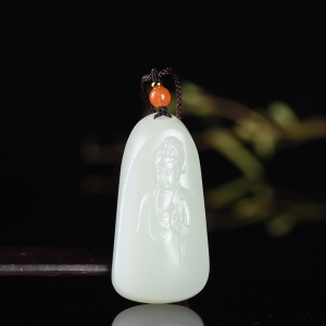 籽料和田白玉观音吊坠