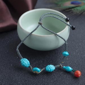 高瓷蓝绿松石编织单圈手串