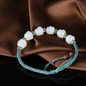 籽料和田白玉弥勒佛手绳