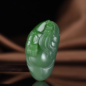 山料和田碧玉关公吊坠