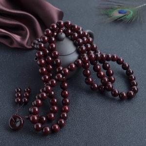 12mm满星鸡血红小叶紫檀108佛珠