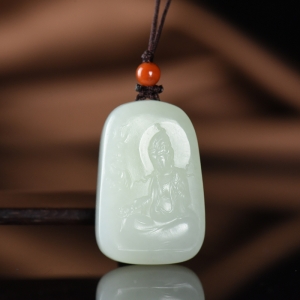 籽料和田白玉观音吊坠
