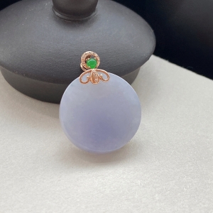 18K糯种浅紫罗兰翡翠平安无事吊坠