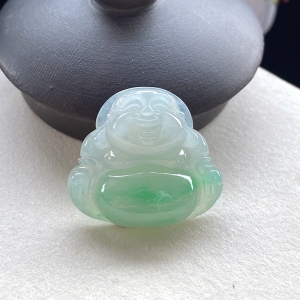 糯冰种带色翡翠弥勒佛吊坠