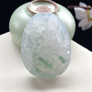 冰种飘花翡翠大势至菩萨吊坠