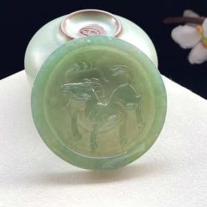 糯种油青翡翠马到成功吊坠