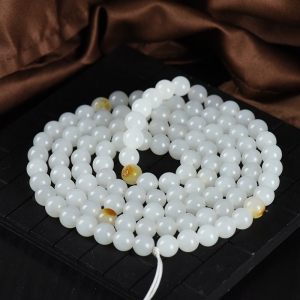 8mm籽料和田白玉108佛珠