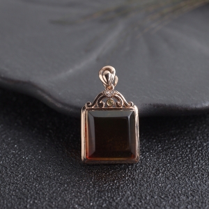 18K墨西哥红蓝珀方形吊坠