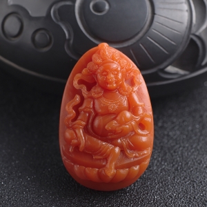 柿子红南红黄财神吊坠