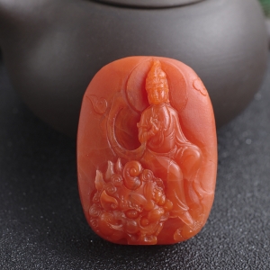 柿子红南红文殊菩萨吊坠