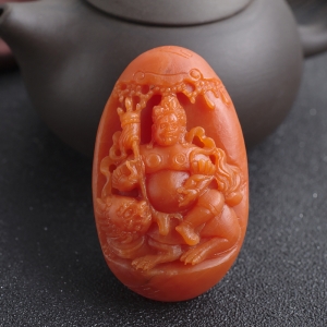 柿子红南红黄财神吊坠