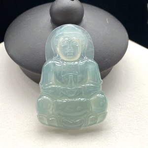 冰种晴水翡翠观音吊坠