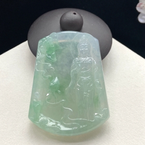 冰种带色翡翠观音吊坠