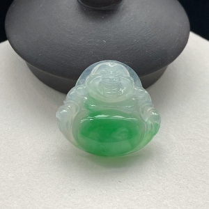 冰种阳绿翡翠弥勒佛吊坠