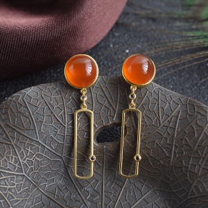 18K冰红南红耳坠