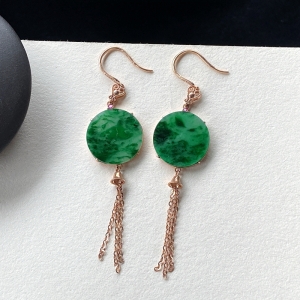 18K糯冰种带色翡翠平安无事耳坠