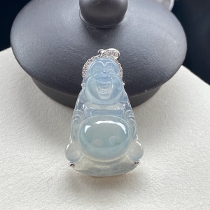 18K冰种飘花翡翠弥勒佛吊坠