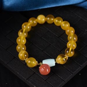 9.5mm鸡油黄蜜蜡单圈手串