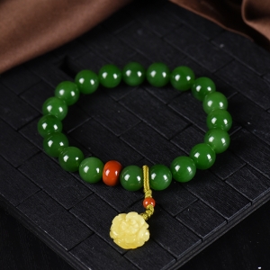 9.5mm山料和田碧玉单圈手串