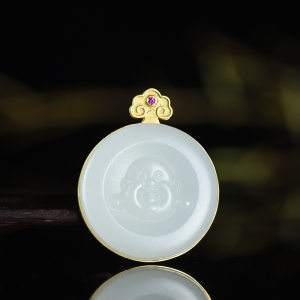 18K籽料和田白玉弥勒佛吊坠