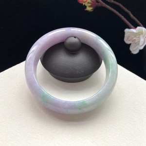 52.5mm糯种春带彩翡翠平安镯