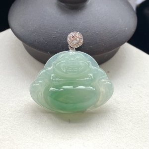 18K冰种浅绿翡翠弥勒佛吊坠
