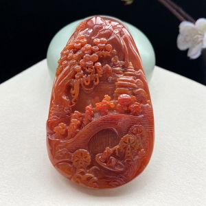 糯种红翡翠山水吊坠