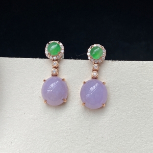 18K糯冰种紫罗兰翡翠耳坠