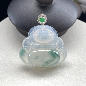 18K冰种飘花翡翠弥勒佛吊坠