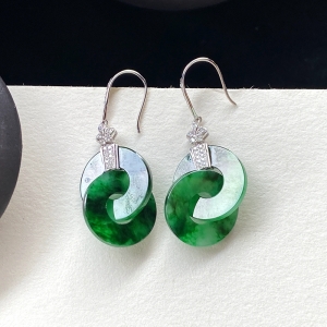 18K糯冰种翠绿翡翠平安环耳坠