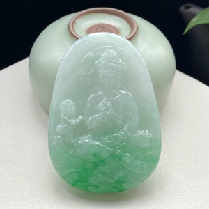 糯种带色送子观音吊坠