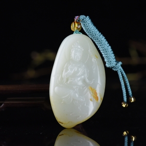 籽料和田白玉观音吊坠